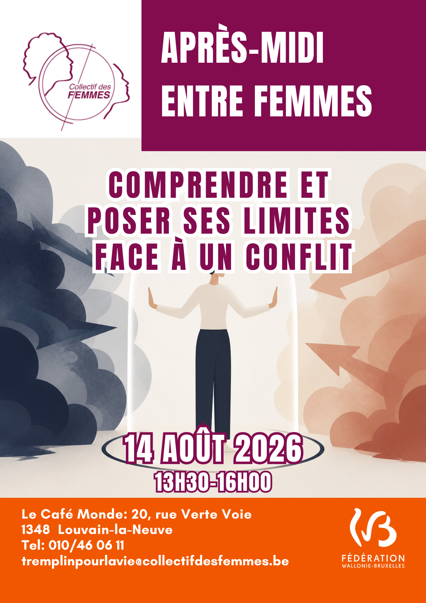 Atelier Comprendre et poser ses limites face à un conflit à Louvain-la-Neuve le 14 août 2026