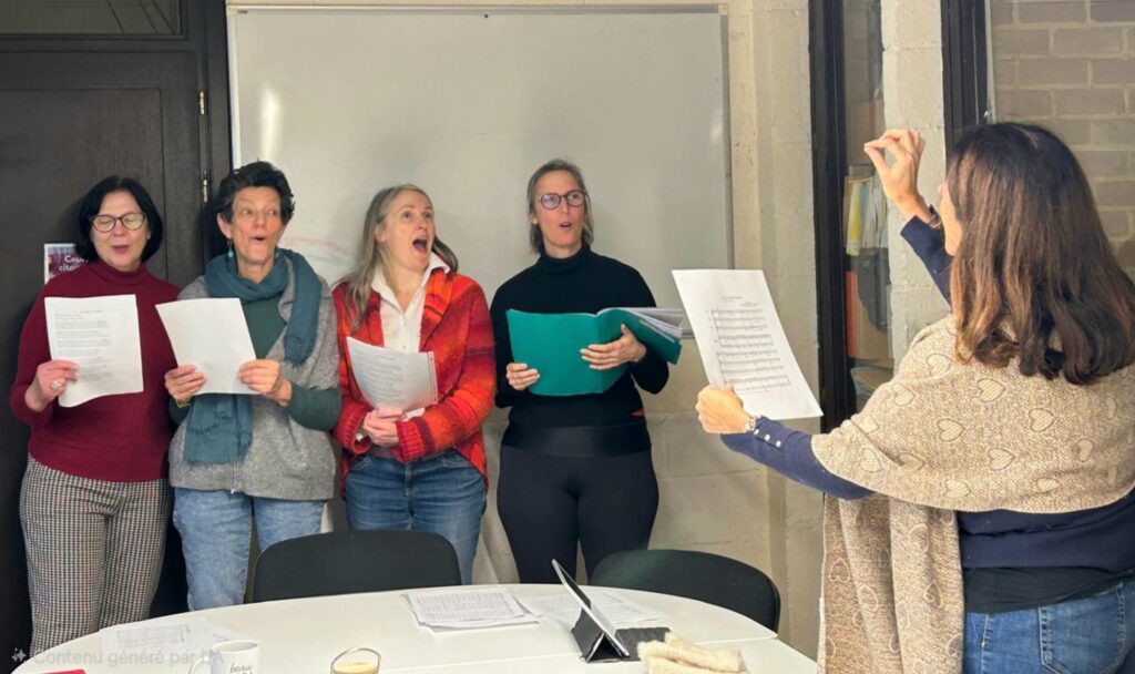 Femmes participant à la chorale Vague de Voix lors d’un atelier de chant du Collectif des Femmes.