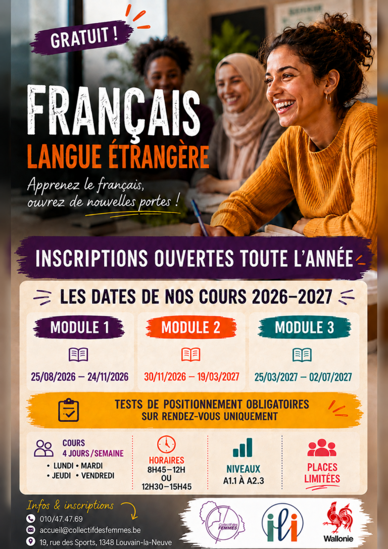 Cours de français langue étrangère à Louvain-la-Neuve – modules 2026-2027