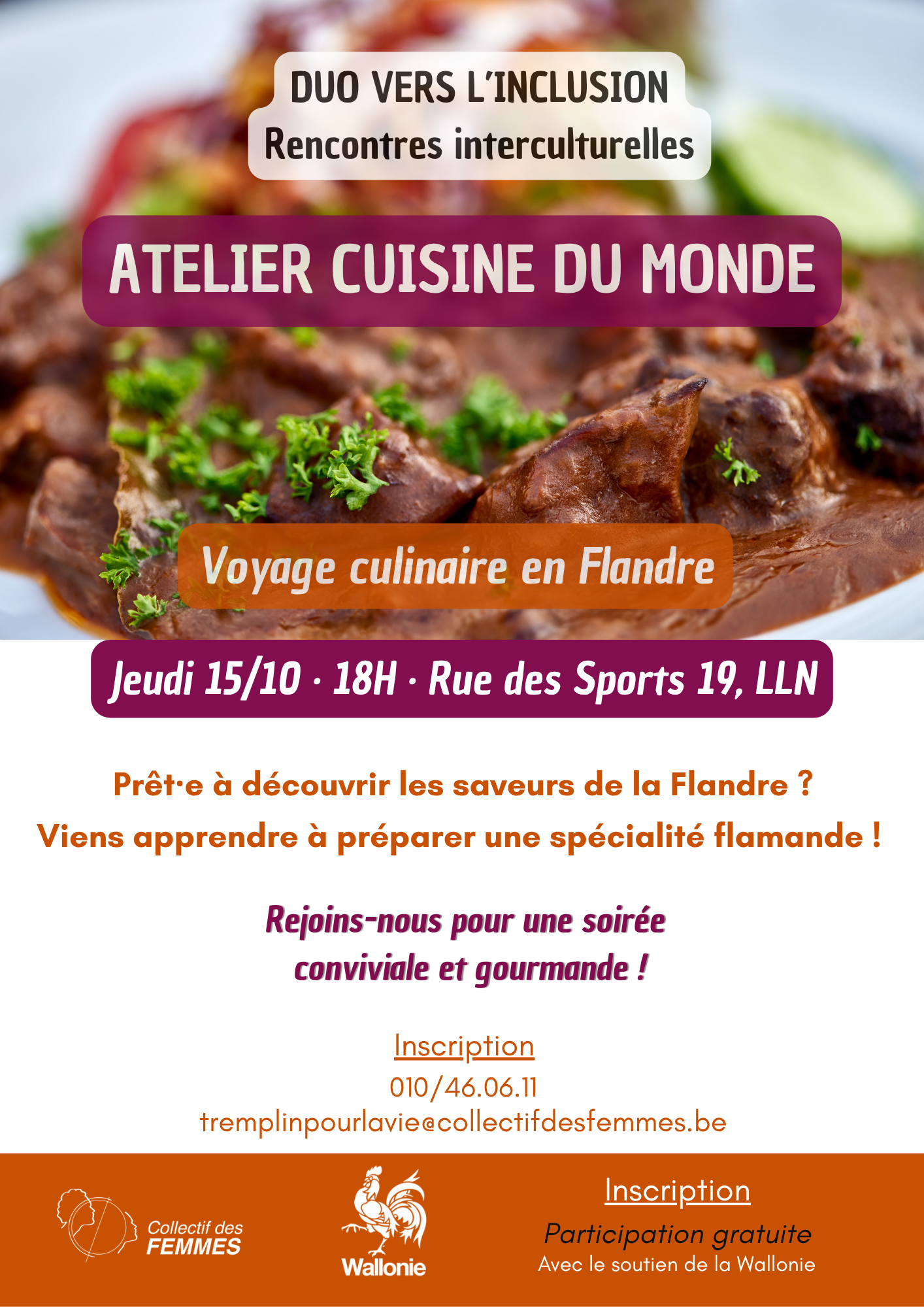 Atelier cuisine flamande Duo Vers l’inclusion à Louvain-la-Neuve le 15 octobre 2026