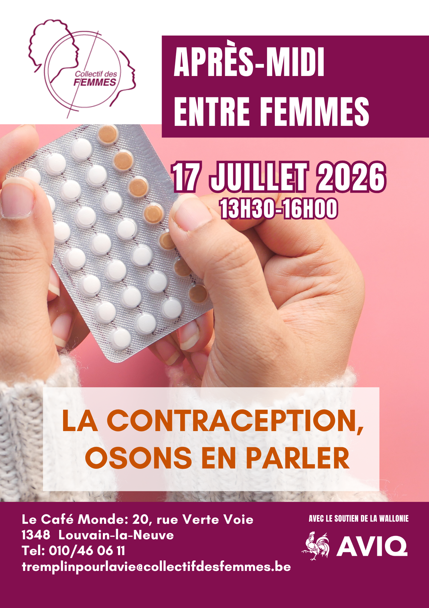 Après-midi entre femmes sur la contraception le 17 juillet 2026 à Louvain-la-Neuve