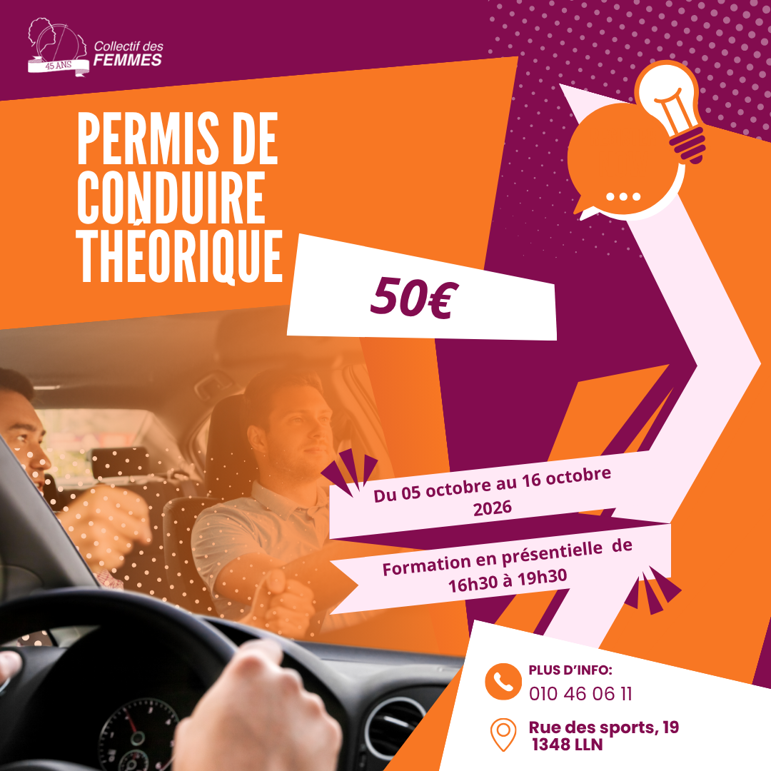 Affiche de la formation au permis de conduire théorique du 5 au 16 octobre 2026 à Louvain-la-Neuve