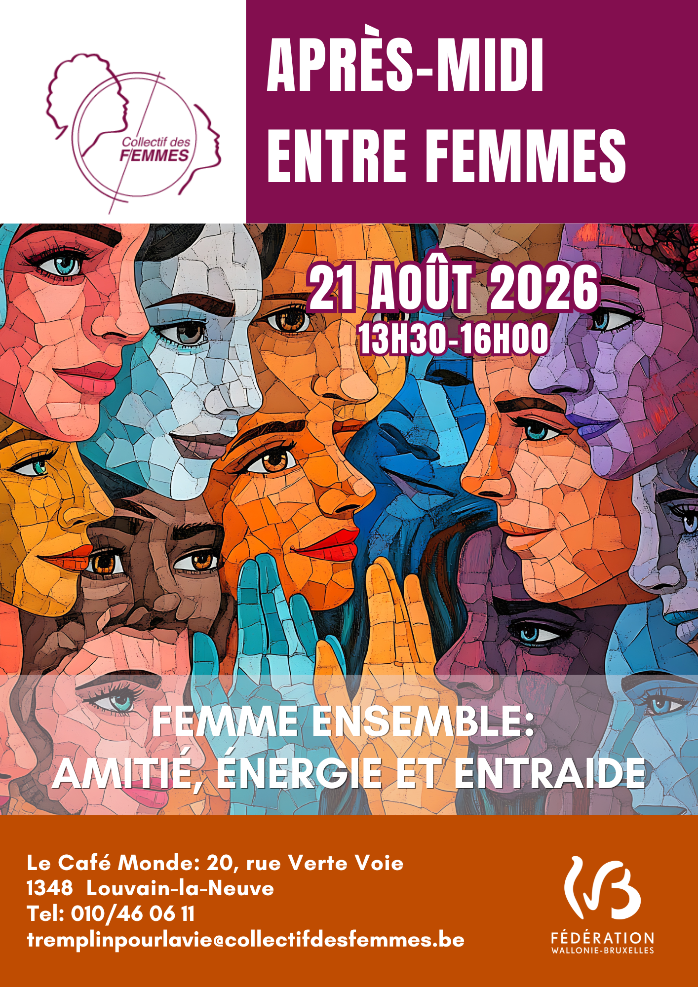 Femmes ensemble – Après-midi entre femmes le 21 août 2026 à Louvain-la-Neuve