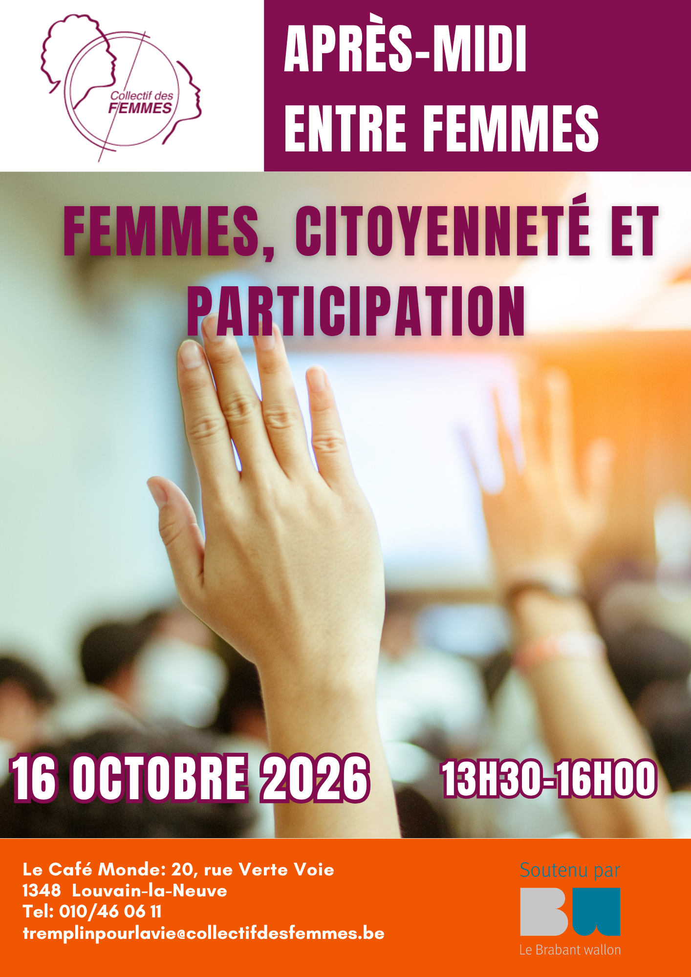 Après-midi entre femmes sur la citoyenneté et la participation à Louvain-la-Neuve le 16 octobre 2026