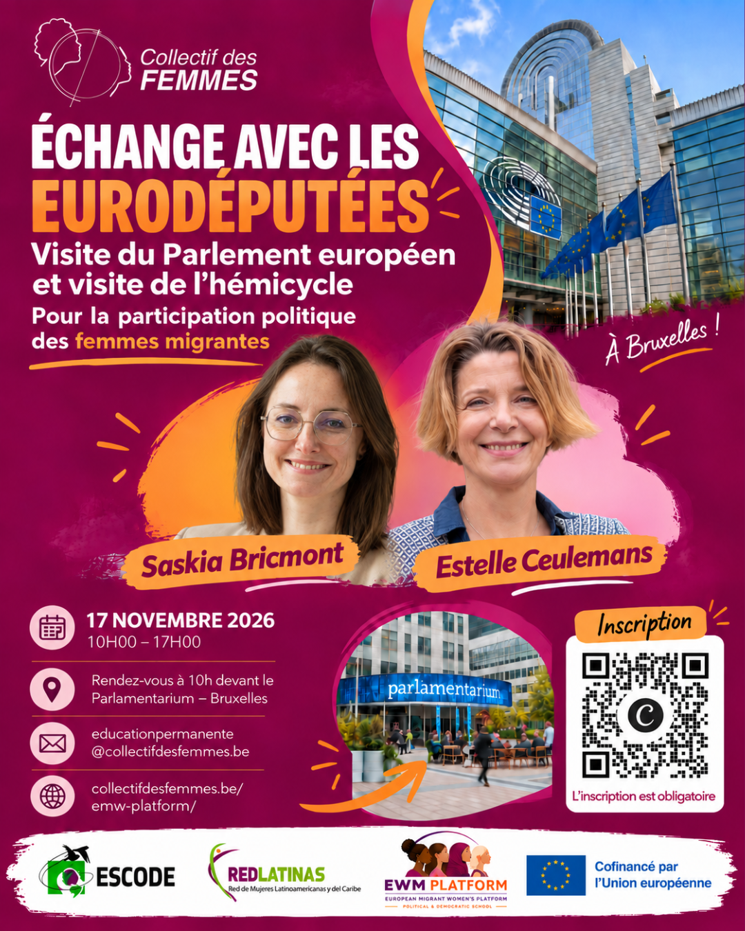 Visite du Parlement européen à Bruxelles et rencontre avec les eurodéputées Saskia Bricmont et Estelle Ceulemans le 17 novembre 2026